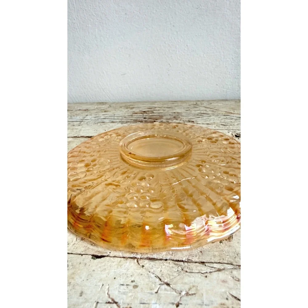 Vintage Peach Luster Carnival Glass Saucer Grape Pattern Scalloped 6